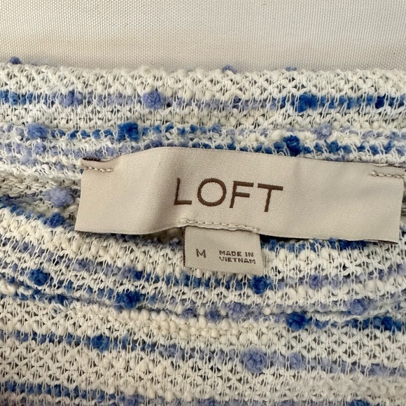 Loft Womens Crew Neck Cotton Blend Lightweight White & Blue Sweater Size M EUC - Picture 4 of 11